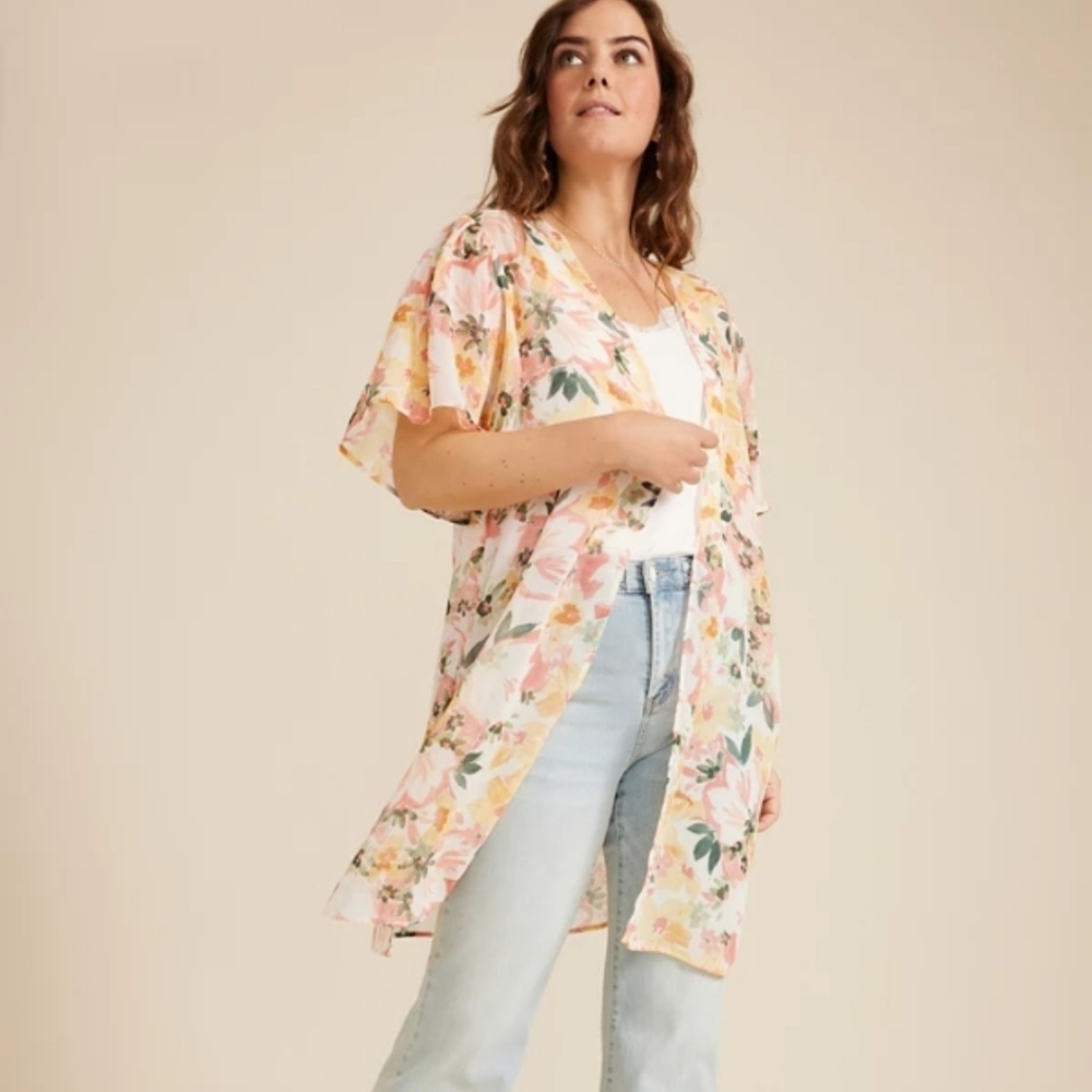 Maurices Pink Floral Sheer Duster